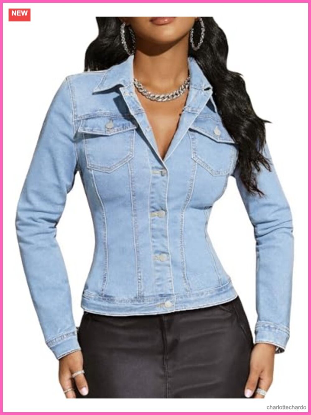 Cropped Denim Jacket Women Slim Fitted Stretchy Button Down Long Sleeve Short